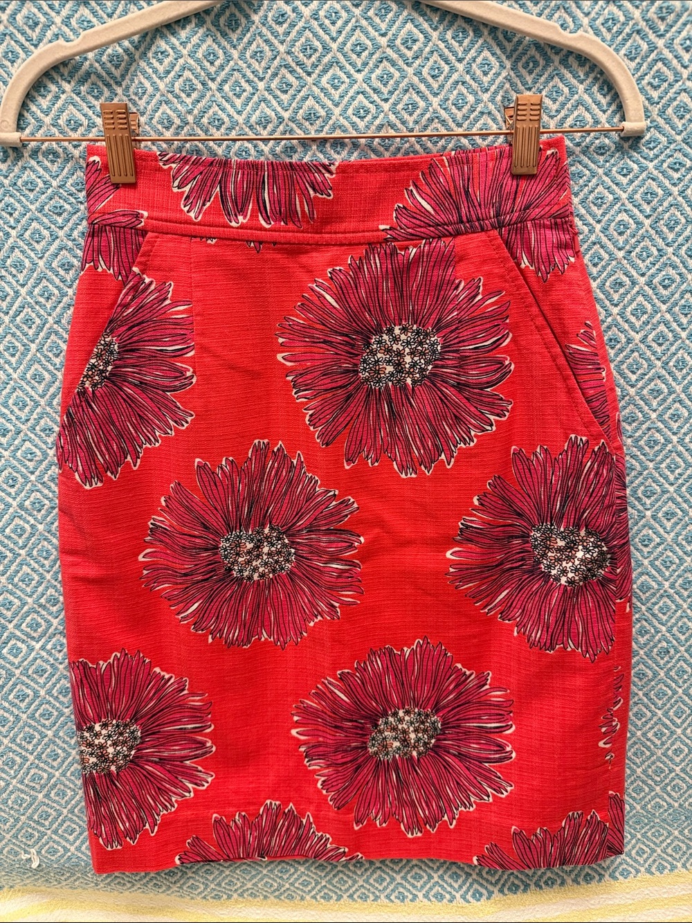 Lilly Pulitzer Red Pencil Skirt with Magenta Floral Print
